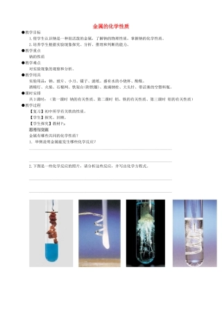 九年级化学金属的化学性质教案鲁教版