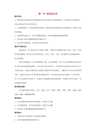 九年级化学：第一单元第一节 奇妙的化学教案（第一课时）（鲁教版）