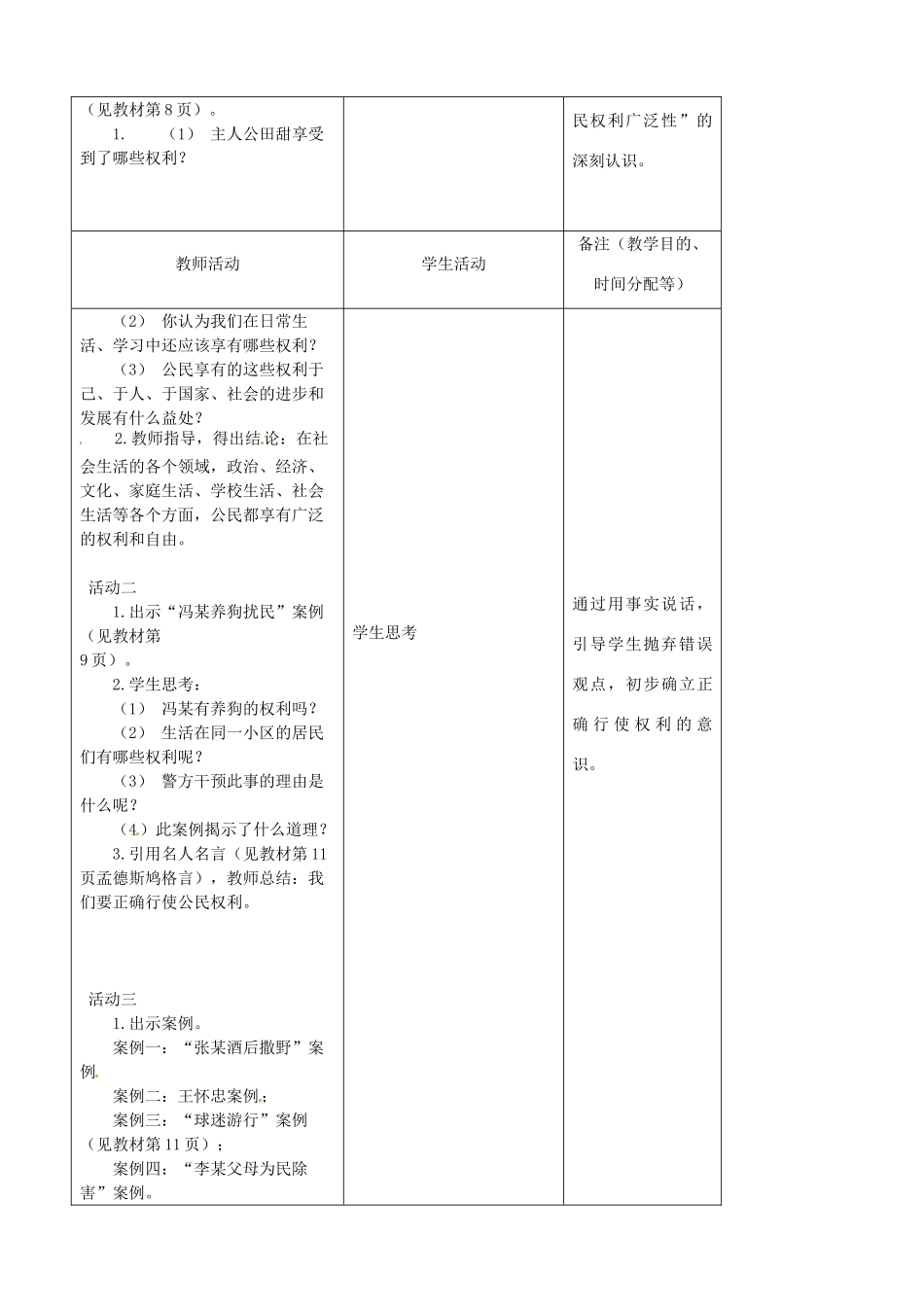 吉林省四平市第十七中学八年级政治下册《第一课 第二框 我们享有广泛的权利》》教学设计 新人教版_第2页