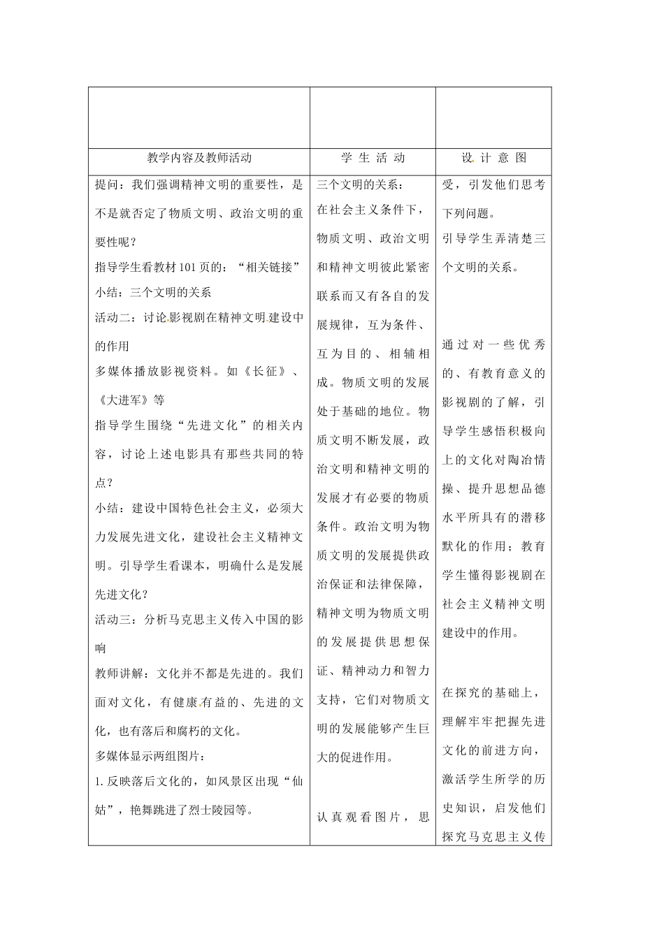 江苏省南通市实验中学九年级政治全册 3.8.1建设社会主义精神文明教案 新人教版_第2页