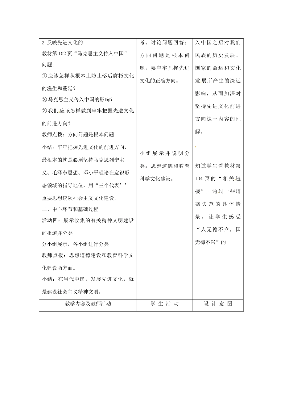 江苏省南通市实验中学九年级政治全册 3.8.1建设社会主义精神文明教案 新人教版_第3页