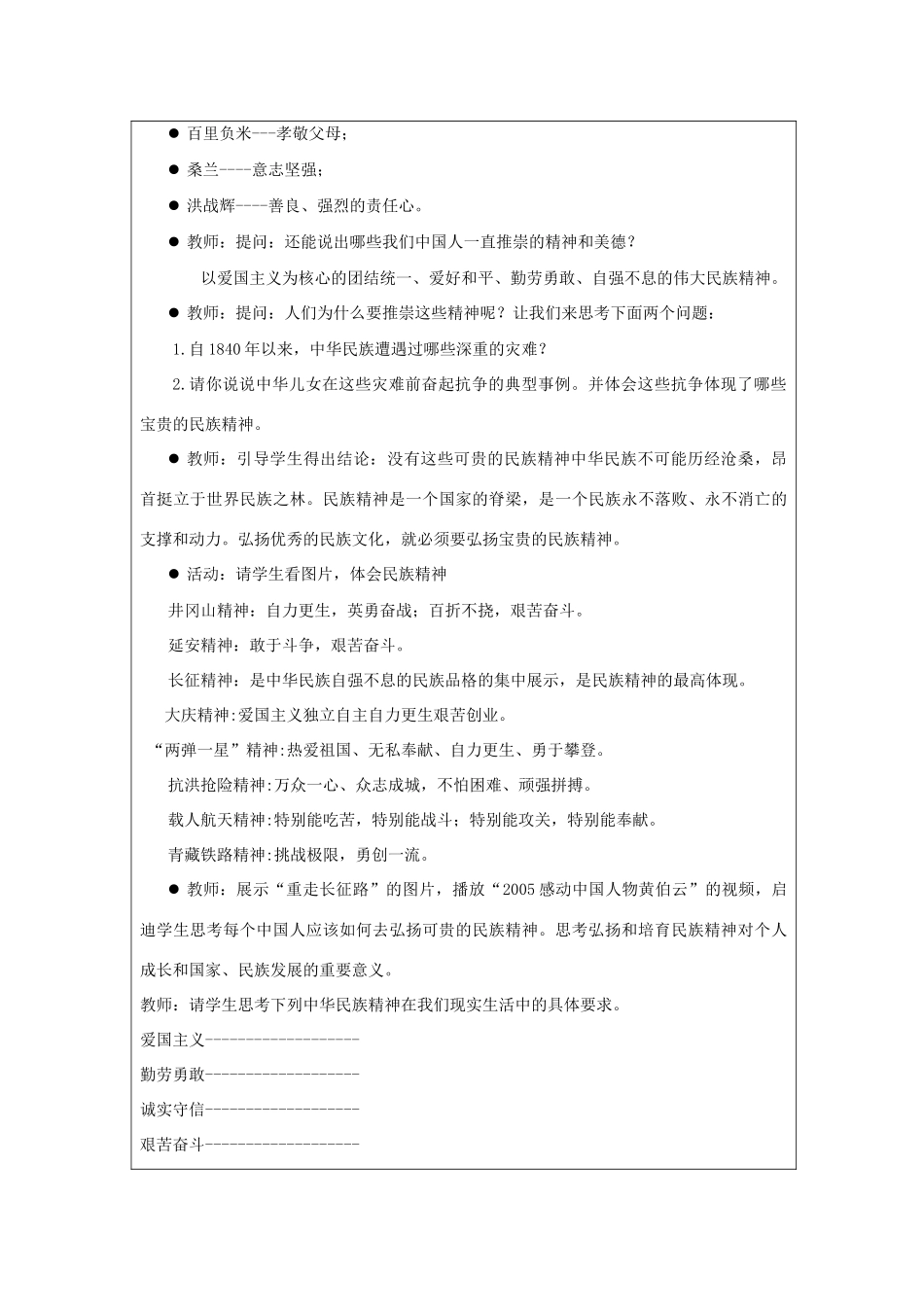 初中政治《做中华民族精神的弘扬者》设计方案_第2页