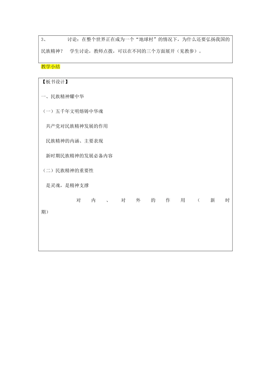 九年级政治全册 第3单元 关注国家的发展 第九课 弘扬和培育民族精神 第1框 民族精神耀中华教案 鲁教版-鲁教版初中九年级全册政治教案_第3页