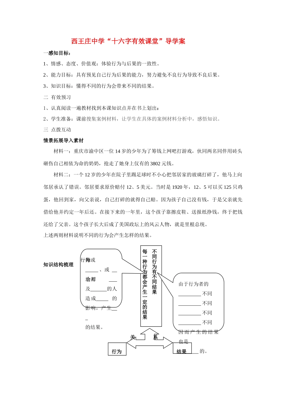 七年级政治行为不同结果不同和如何做到对自己的行为负责的教案鲁教版_第1页