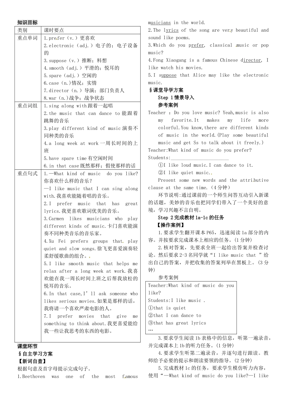 九年级英语全册 Unit 9 I like music that I can dance to（第1课时）导学案 （新版）人教新目标版-（新版）人教新目标版初中九年级全册英语学案_第2页