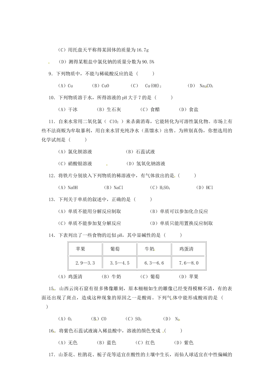 九年级化学下册 8.1 重要的酸同步练习1 粤教版_第2页