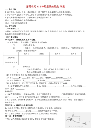 山东省淄博市桓台县起凤中学七年级生物下册 第四单元 6.2 神经系统的组成学案（无答案） 新人教版
