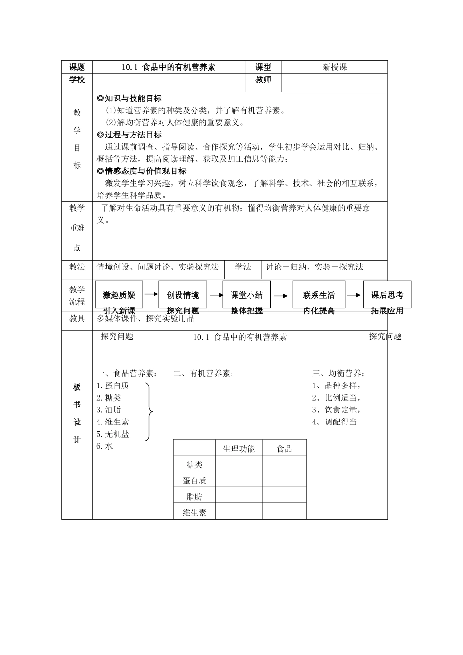 辽宁省凌海市石山初级中学九年级化学 10.1《食品中的有机营养素》教案二 粤教版_第2页