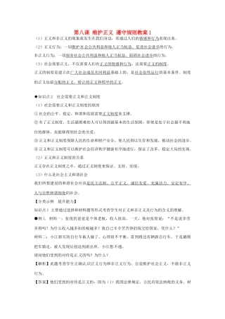 河南省范县白衣阁乡二中九年级政治全册 第八课 维护正义 遵守规则教案1 陕教版