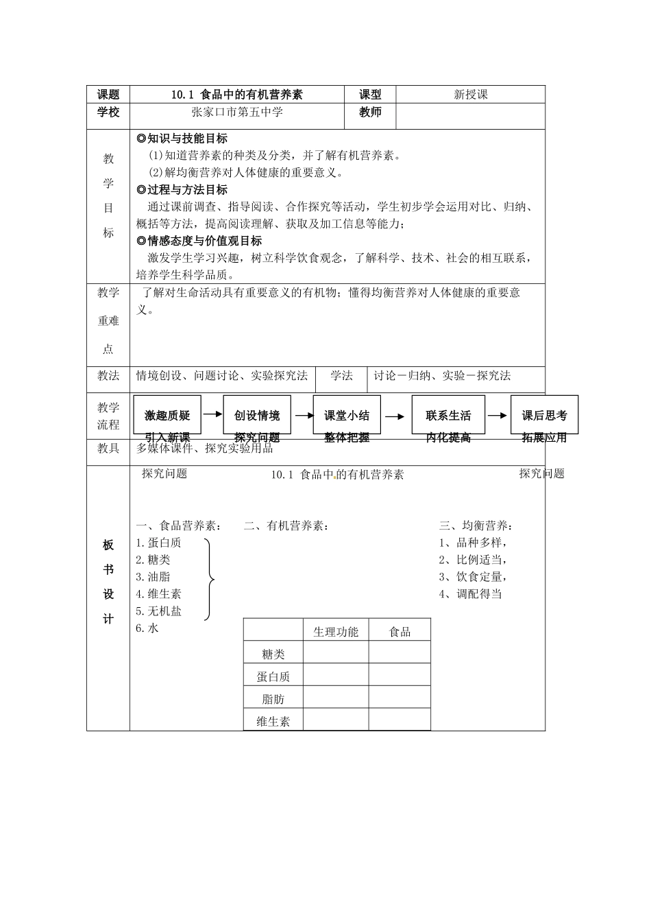 辽宁省凌海市石山初级中学九年级化学《10.1食品中的有机营养素》教案二 粤教版_第2页