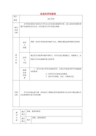 新疆兵团第五师八十八团学校九年级化学上册 走进化学实验室教案 新人教版