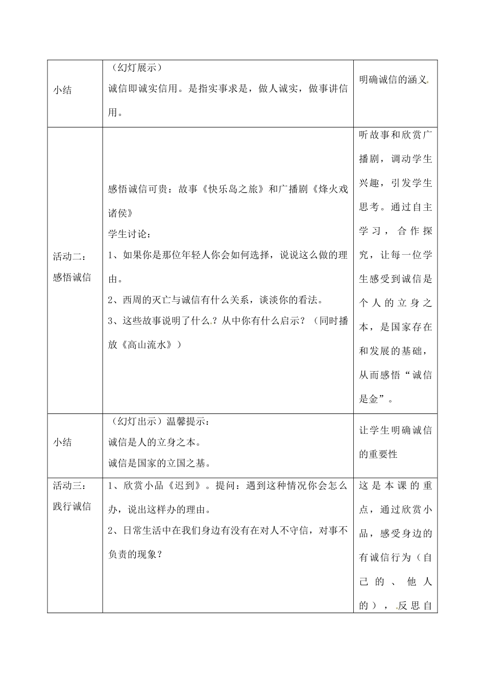 广东省汕头市八年级政治 第十课 诚信做人到永远教案 新人教版_第2页
