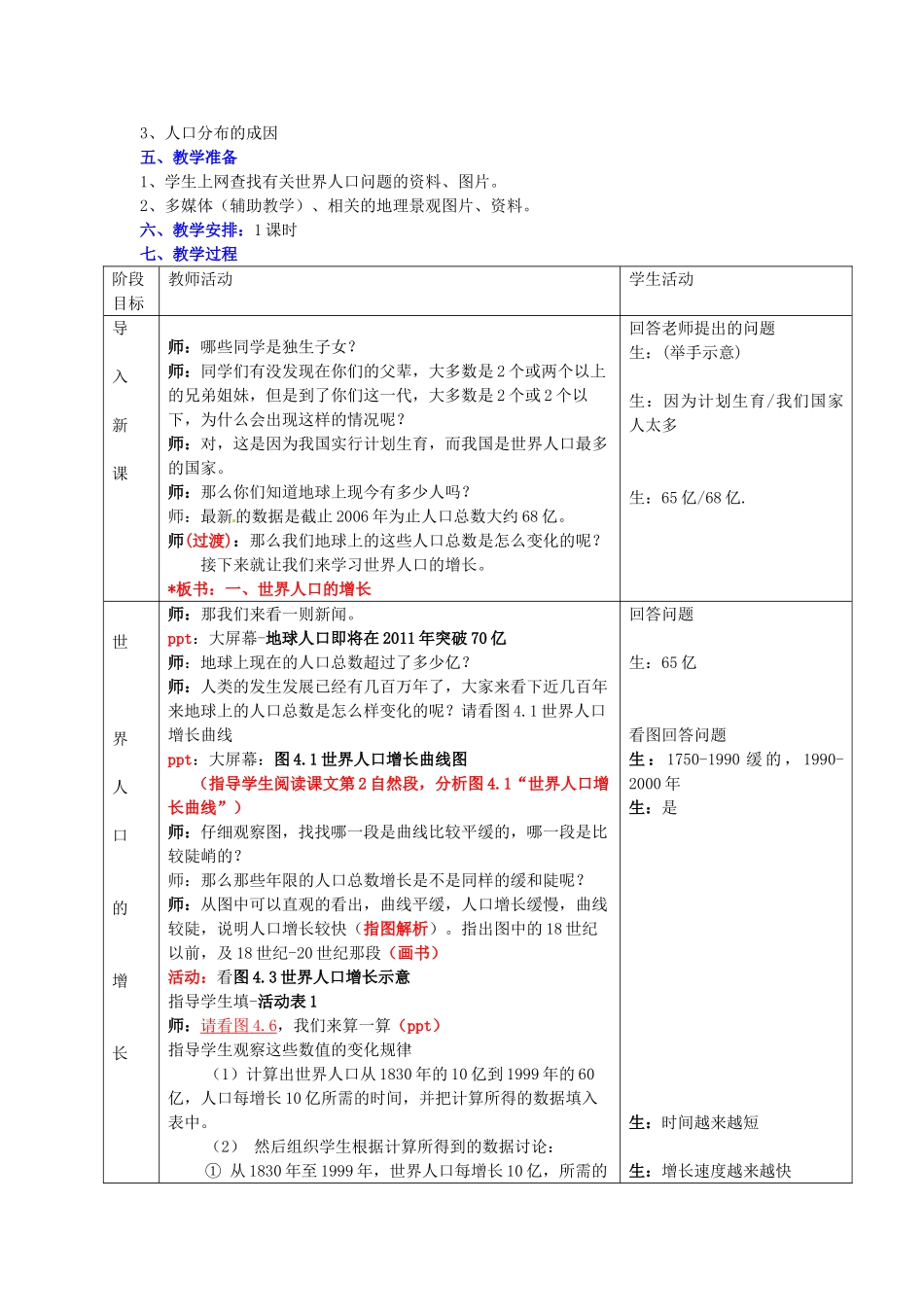 浙江省上虞市竺可桢中学七年级地理《人口和人种》教案 人教新课标版_第2页