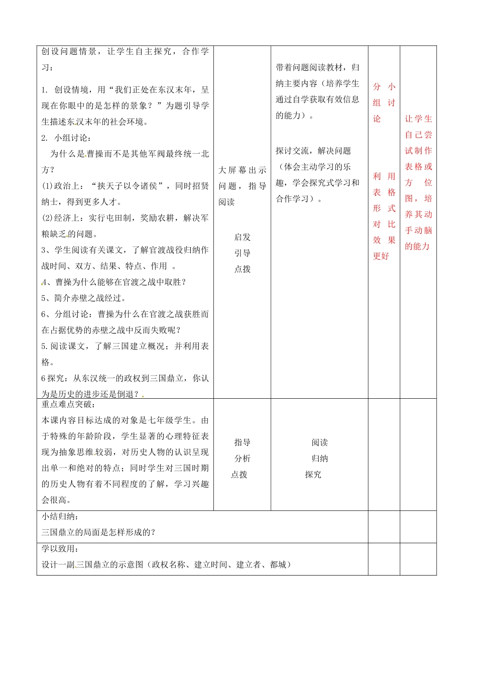 辽宁省大连市76中七年级历史上册《第20课 三国鼎立局面的形成》教学设计 北师大版_第2页