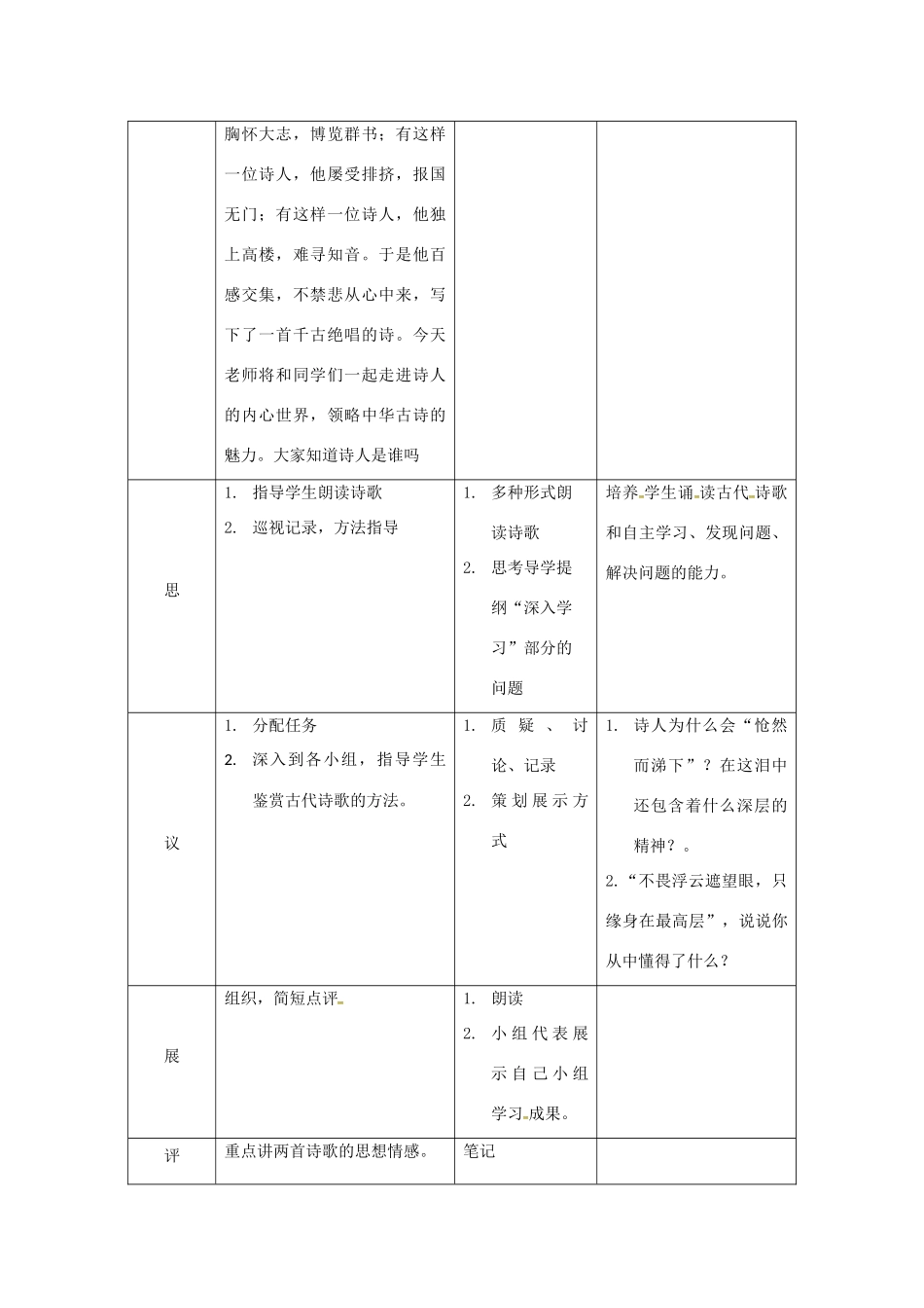 湖北省武汉市七年级语文下册 第五单元 20《古代诗歌五首》登幽州台歌教学设计 新人教版-新人教版初中七年级下册语文教案_第2页