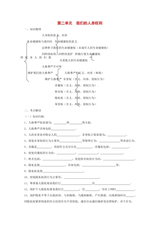 八年级政治下第二单元我们的人身权利复习教案人教版
