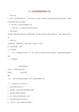 河南省郑州高新区创启学校九年级政治全册 6.2 宪法是国家的根本大法教案 新人教版