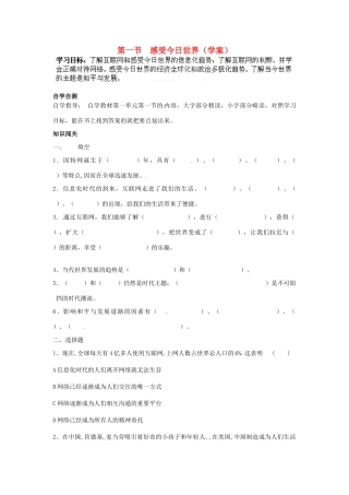 湖南省茶陵县九年级政治《感受今日世界》学案