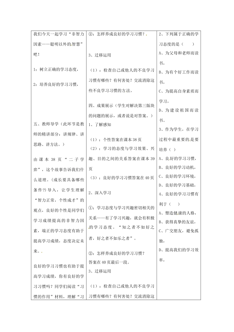 河北省任丘市第三中学七年级政治上册 第六课 聪明以外的智慧（第1课时）教学设计 教科版_第2页