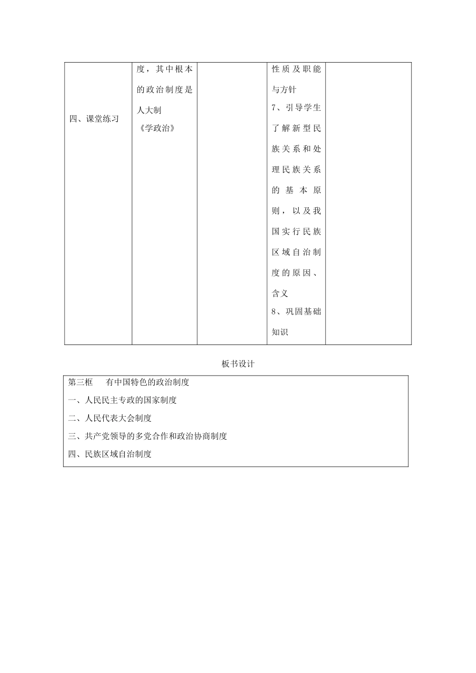 辽宁省凌海市石山初级中学九年级政治全册《有中国特色的政治全册制度》教学设计 人民版_第3页