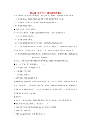 河南省范县白衣阁乡二中九年级政治全册 第八课 维护正义 遵守规则教案2 陕教版