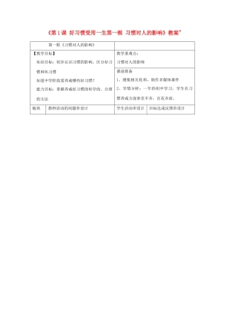 江苏省常州市花园中学八年级政治上册《第1课 好习惯受用一生 第一框 习惯对人的影响》教案 苏教版
