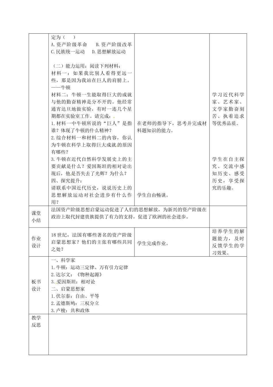 九年级历史上册 第24课 著名科学家和启蒙思想家教案 岳麓版-岳麓版初中九年级上册历史教案_第3页