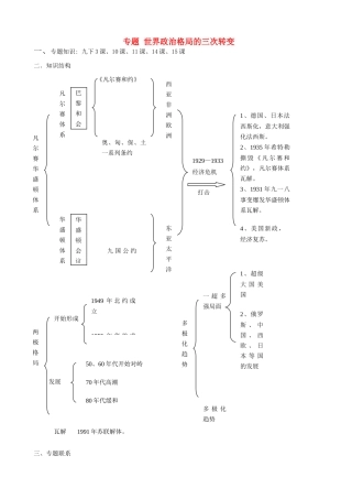 山东省肥城市石横镇初级中学中考历史专题复习 世界政治格局的三次转变教案