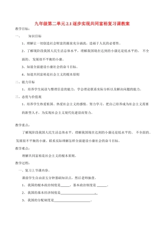 九年级政治2.1逐步实现共同富裕复习教案人教版