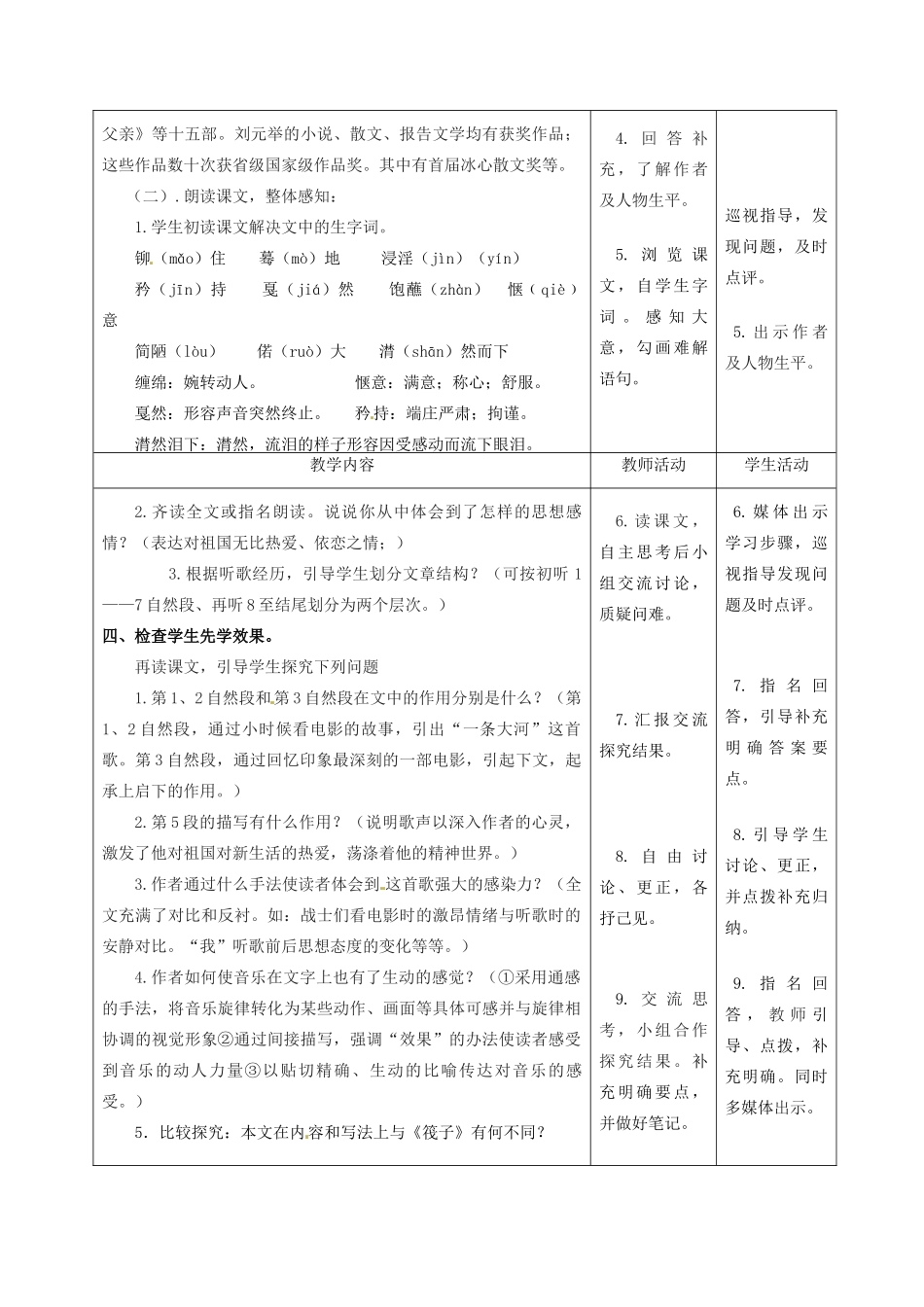 甘肃省酒泉市瓜州县第二中学七年级语文下册 第一单元 第六课《一条大河》教案 北师大版_第2页