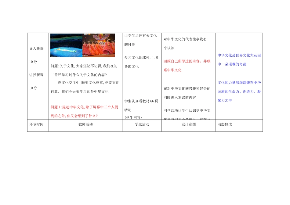 吉林省双辽市九年级政治全册 第二单元 了解祖国 爱我中华 第五课 中华文化与民族精神 第1框 灿烂的中华文化教案 新人教版-新人教版初中九年级全册政治教案_第2页