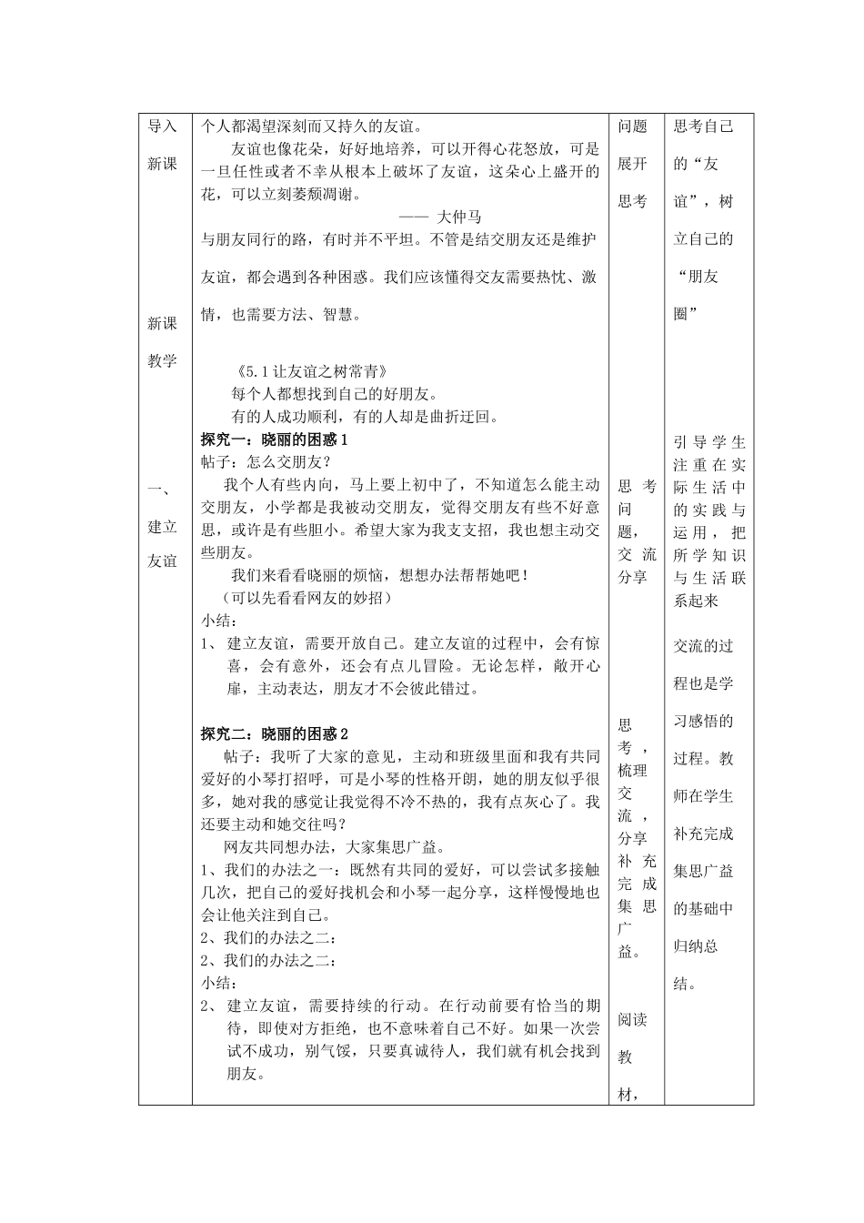 七年级道德与法治上册 第二单元 友谊的天空 第五课 交友的智慧 5.1 让友谊之树常青教案 新人教版-新人教版初中七年级上册政治教案_第2页