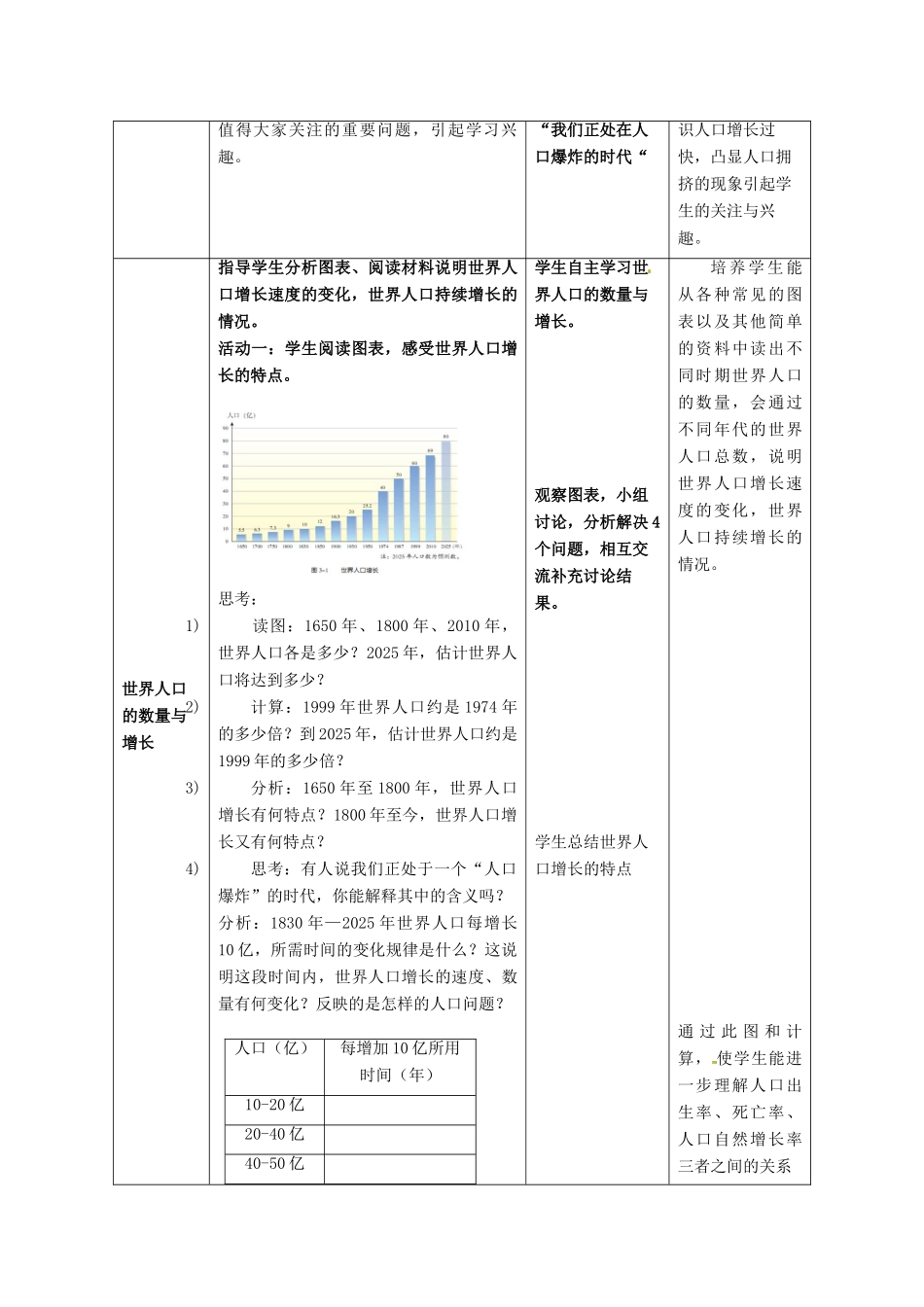 山东省肥城市汶阳镇初级中学七年级地理上册《第一节 世界的人口》（第一课时）教案 湘教版_第3页
