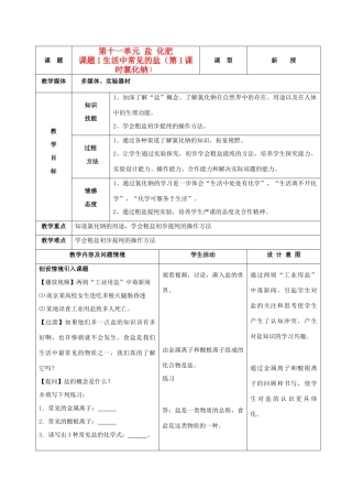 九年级化学下册 第十一单元 课题1生活中常见的盐教案（1）人教新课标版