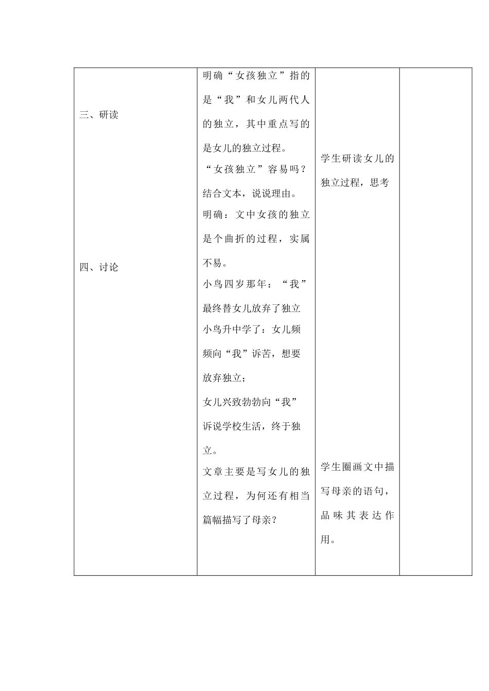 七年级语文上册《女孩独立》教学设计 上海五四制版_第3页