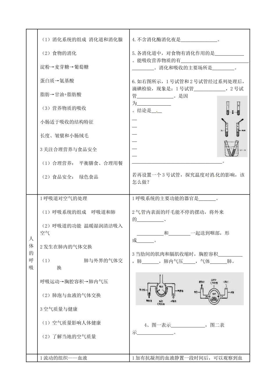 山东省肥城市湖屯镇初级中学七年级生物《第四单元 生物圈中的人》复习提纲_第2页