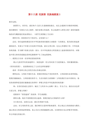 江苏省大丰市万盈二中八年级思品下册 第十八课 民族情 民族魂教案3 苏教版