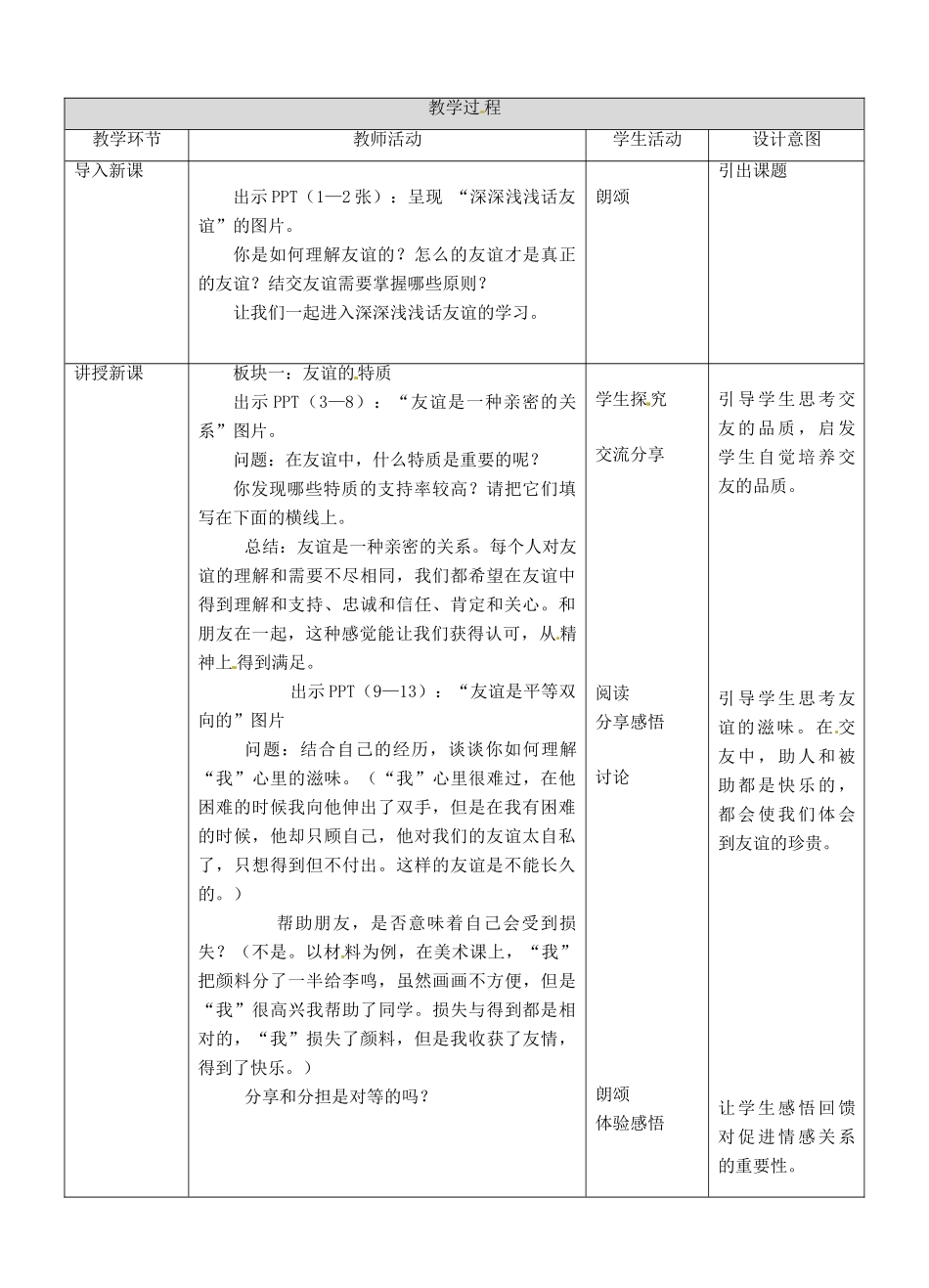 湖南省耒阳市七年级道德与法治上册 第二单元 友谊的天空 第四课 友谊与成长同行 第二框 深深浅浅话友谊教案 新人教版-新人教版初中七年级上册政治教案_第2页