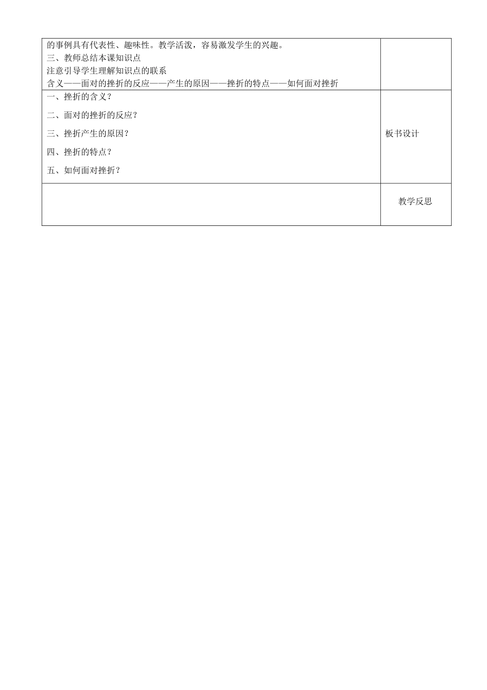 江苏省沭阳县银河学校初中部九年级政治全册《人生难免有挫折》（第1课时）教案 新人教版_第3页