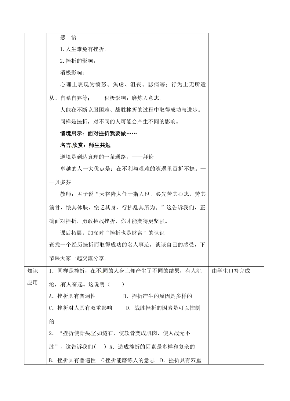 江苏省苏州张家港市一中九年级政治全册 人生难免有挫折教案 新人教版_第3页