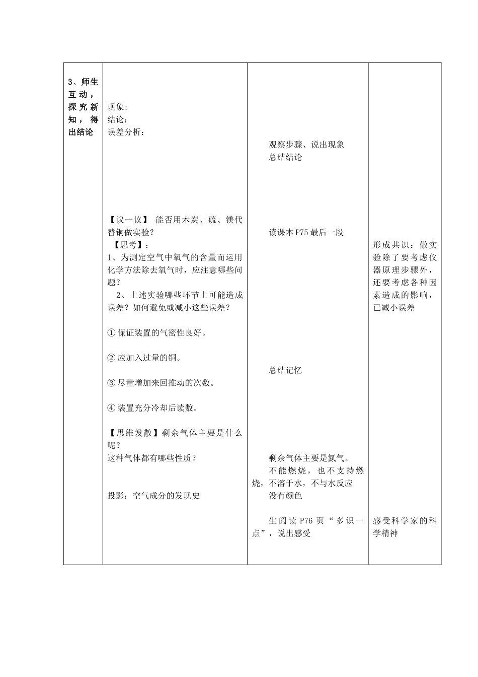 山东省滕州市大坞镇大坞中学九年级化学全册《4.1 空气的成分（第一课时）》教案 鲁教版_第3页