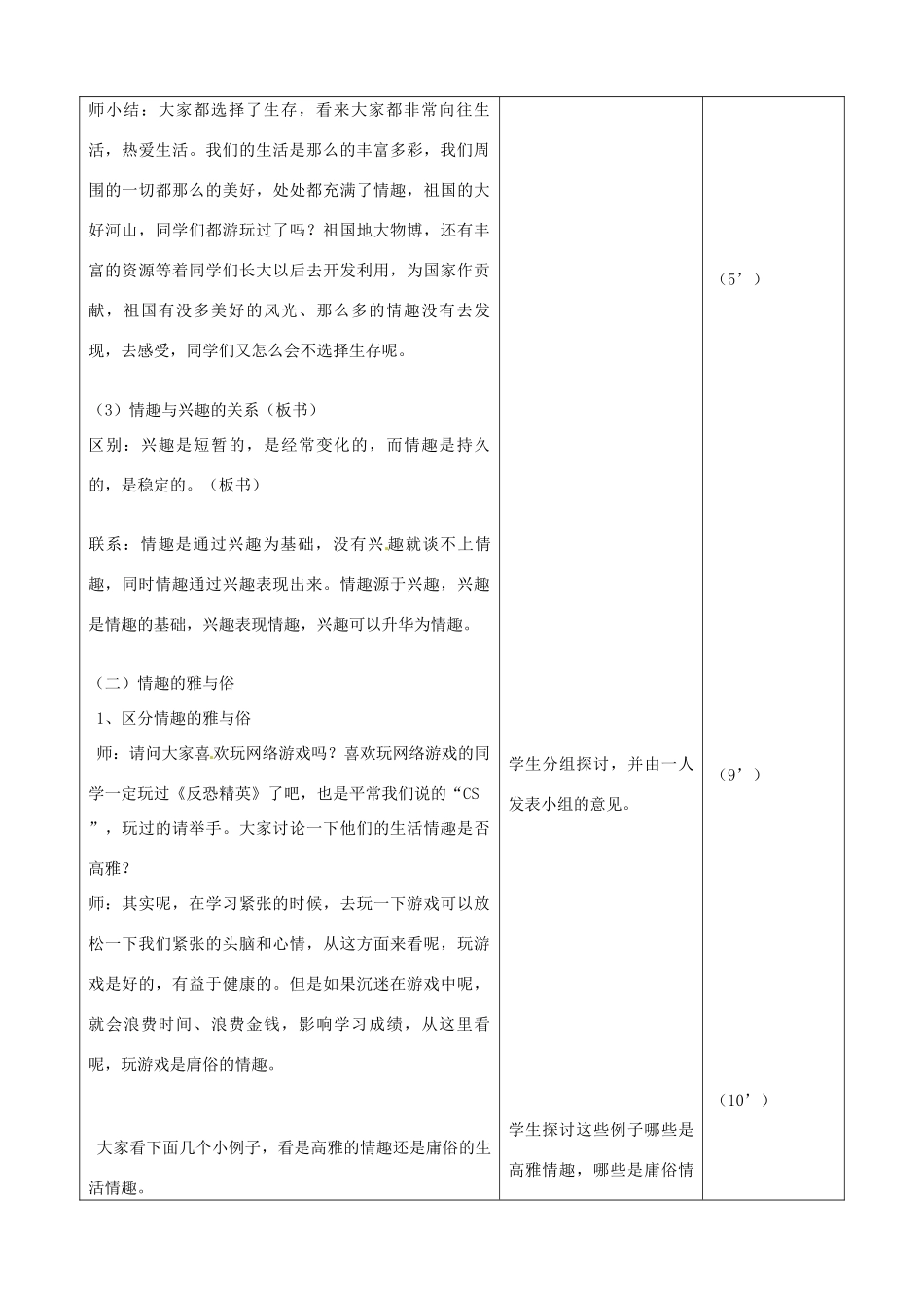 吉林省四平市第十七中学七年级政治上册 7.1 情趣与兴趣教案 新人教版_第3页