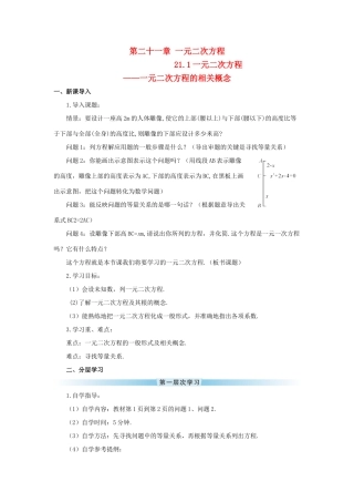 九年级数学上册 第二十一章 一元二次方程21.1 一元二次方程导学案（新版）新人教版-（新版）新人教版初中九年级上册数学学案