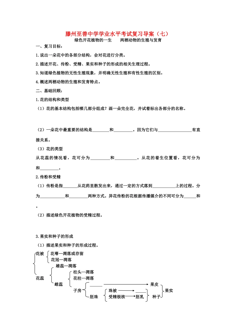 山东省滕州至善中学中考生物学业水平考试复习导学案（七）（无答案）_第1页