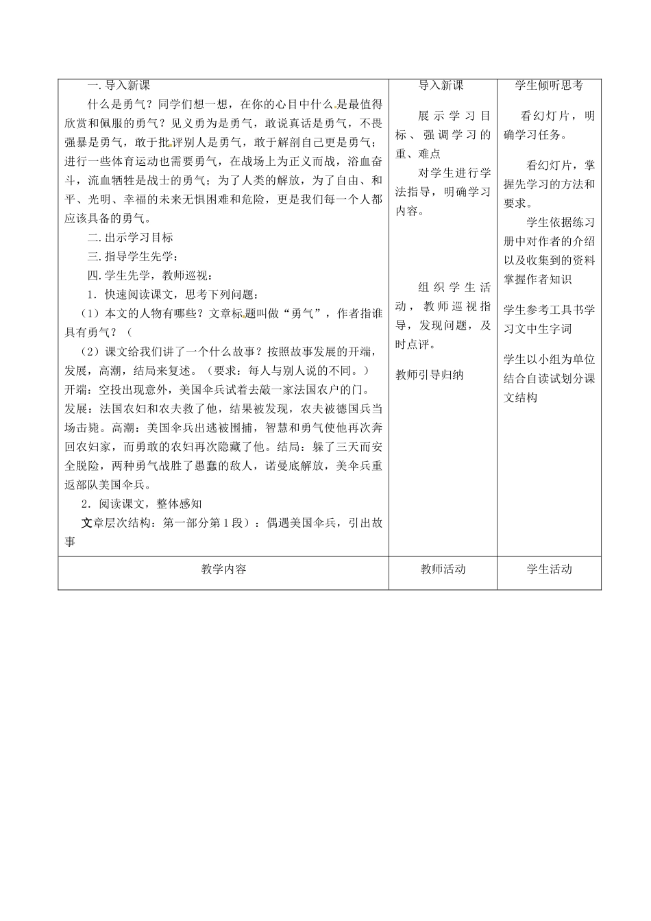 甘肃省酒泉市瓜州县第二中学七年级语文下册 第三单元 第七课《勇气》教案 北师大版_第2页