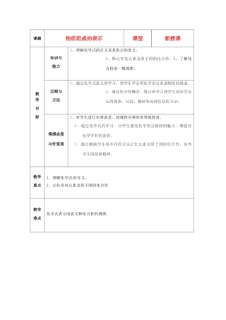山东省烟台20中九年级化学《物质组成的表示》教案 