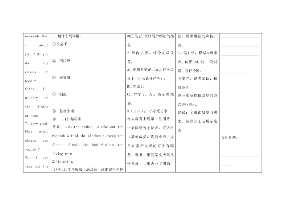 金识源秋八年级英语上册 Unit 1 Could you please clean your room（第1课时）导学案 鲁教版五四制-鲁教版五四制初中八年级上册英语学案_第2页