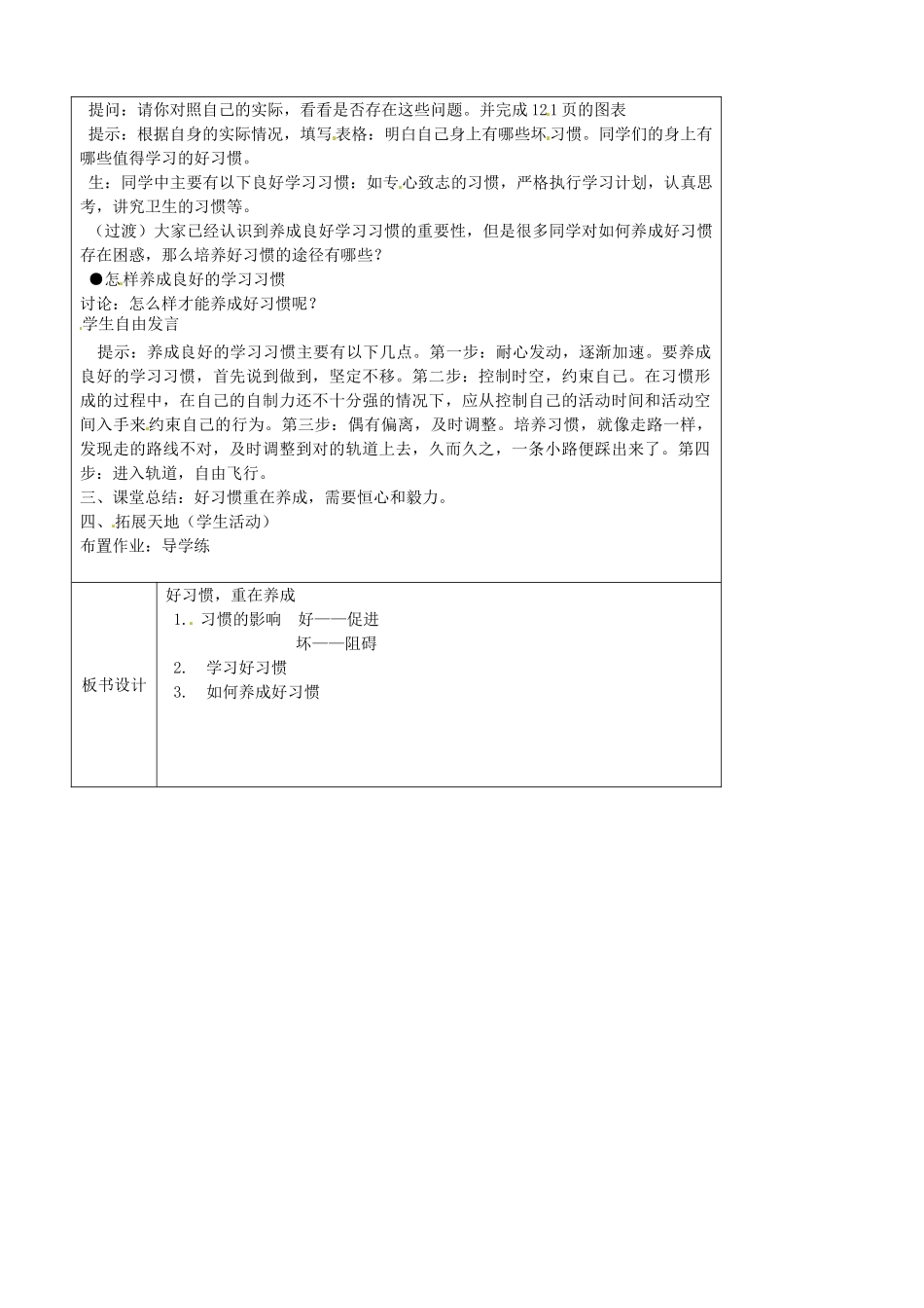 江苏省太仓市第二中学七年级政治上册《第十三课 第二框 好习惯 重在养成》教案 苏教版_第2页