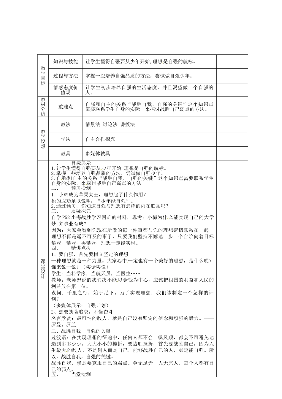 甘肃省庆阳市宁县第五中学七年级政治下册《第二单元 第四课 第二框 少年能自强》教案1 新人教版_第2页