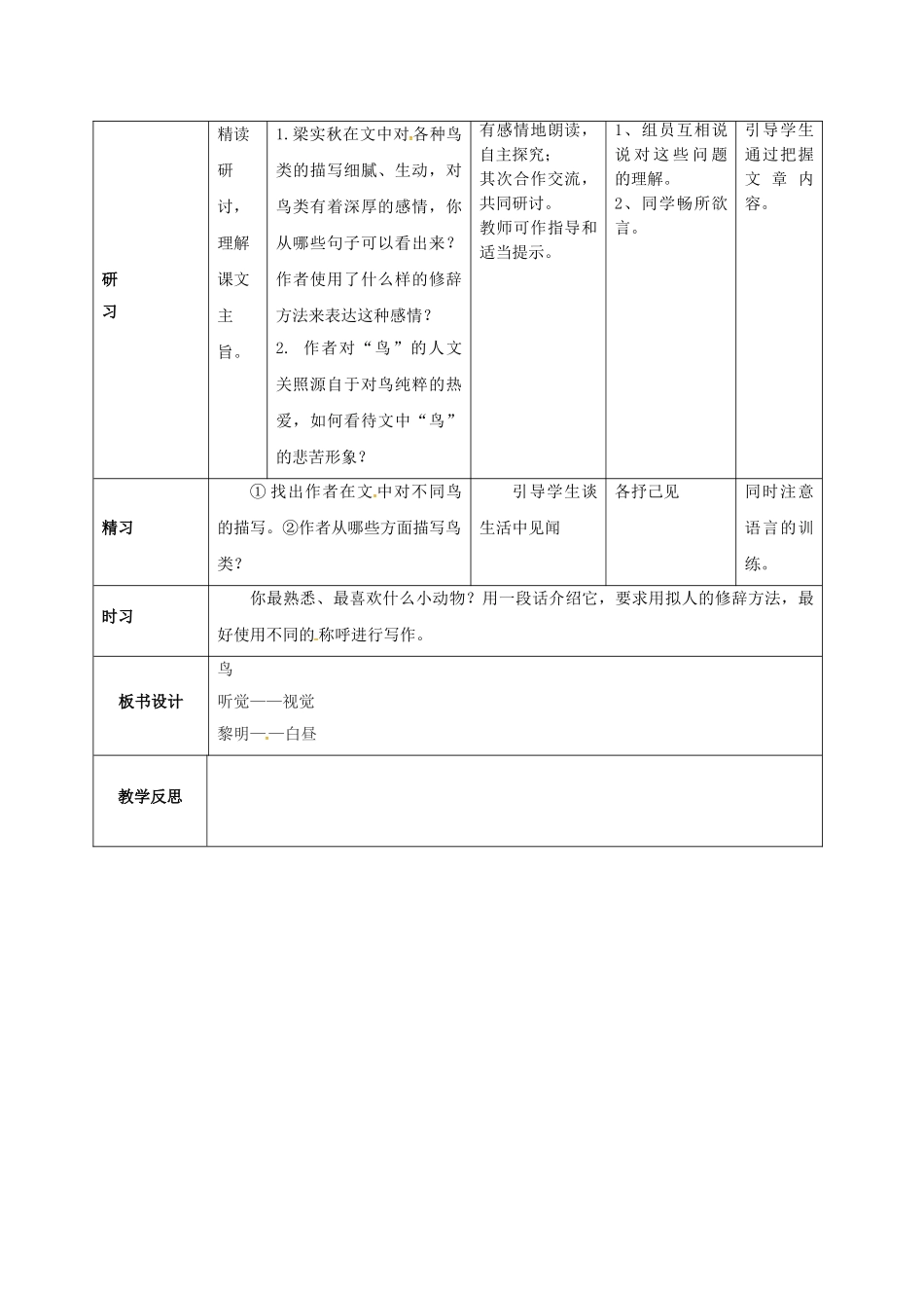 （秋季版）吉林省通化市七年级语文上册 第五单元 18 鸟学案 新人教版-新人教版初中七年级上册语文学案_第2页